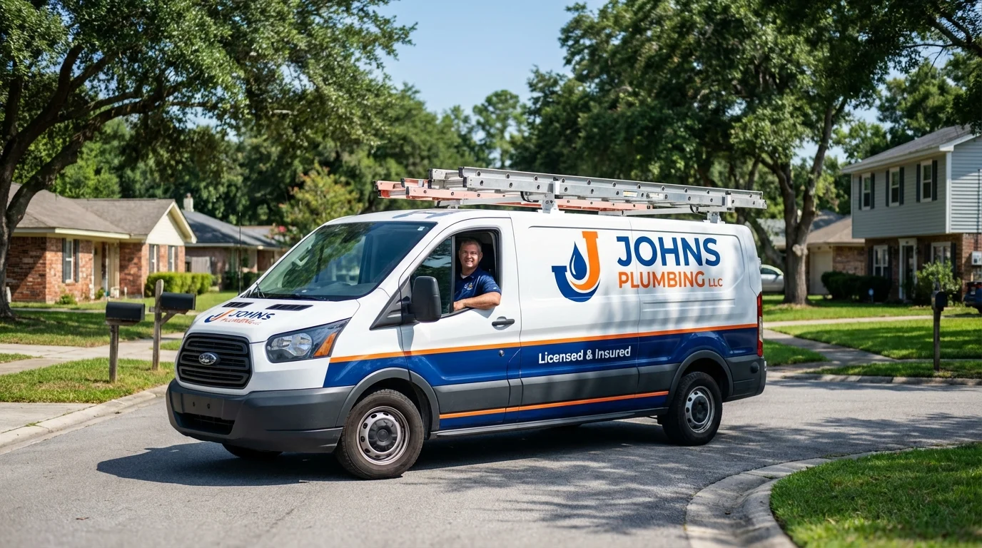 Johns Plumbing LLC service van in Fayetteville, PA