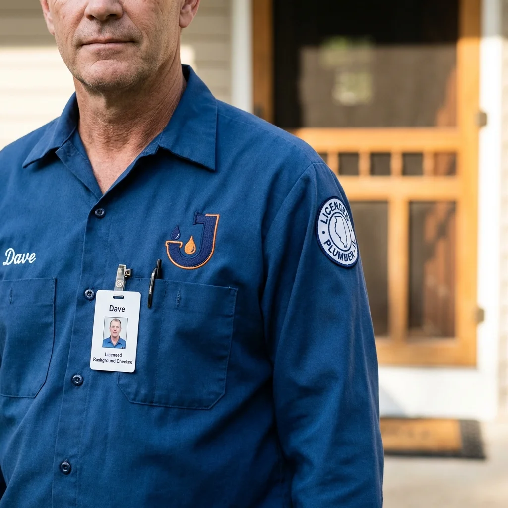 Licensed plumber showing ID badge in Fayetteville, PA