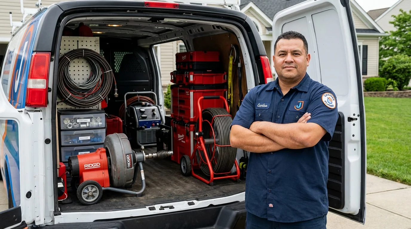 Professional drain cleaning equipment and Johns Plumbing LLC plumber in Fayetteville