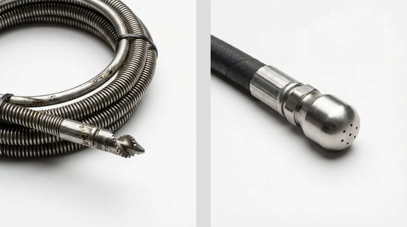 Drain snake cable and hydro jetting nozzle used for drain cleaning in Fayetteville, PA