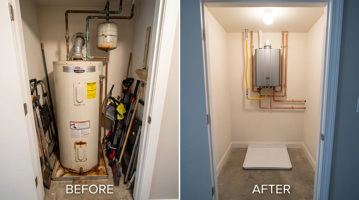 Tank water heater versus wall-mounted tankless unit comparison for Fayetteville, PA homeowners